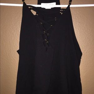 Black lace up tank crop top